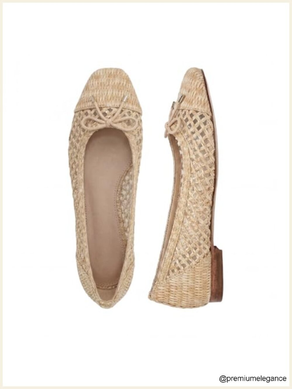 Women's Raffia Square Toe Bow Ballet Flats Slip On Comfortable Office Shoes